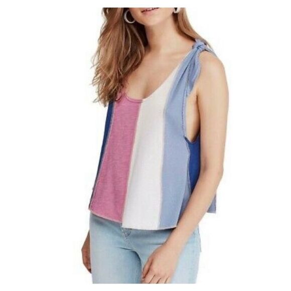 Free People Tops - Womens We the Free by Free People Textured Color Block Tie Shoulder Tank Top - S